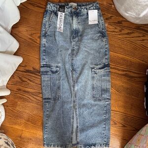 Love, Fire Denim Cargo Skirt